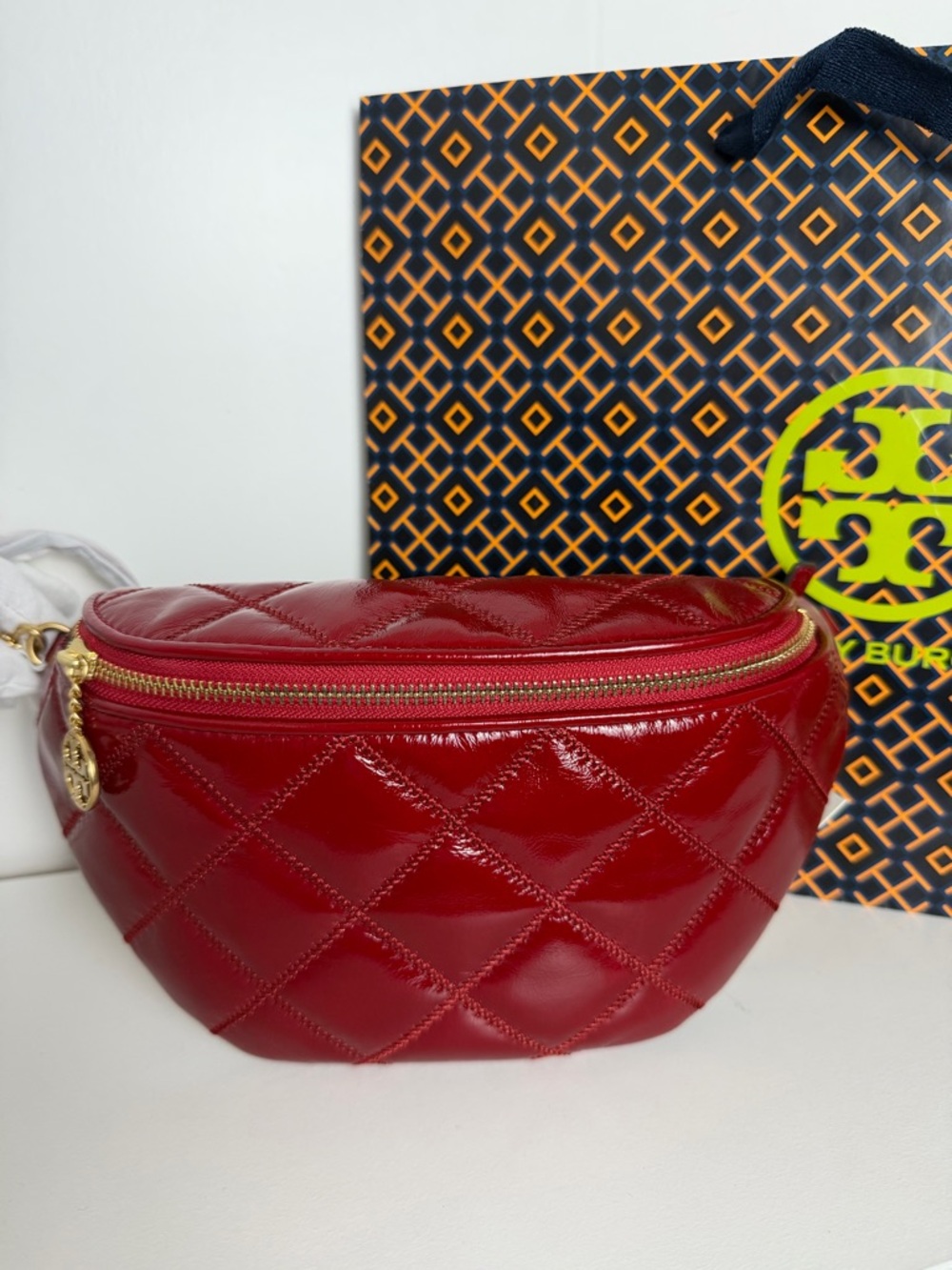 NWT Tory Burch Red Quilted Patent Leather Belt Bag